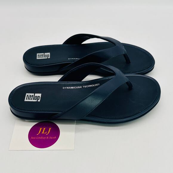 FitFlop Women's Gracie Leather Thong Flip Flop Sandals Midnight Navy Size 5 - Picture 2 of 12